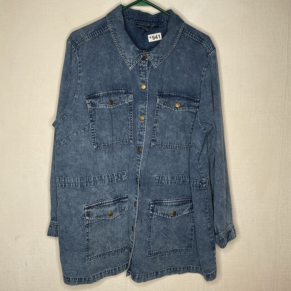 Vintage Joan Rivers Denim Jacket Women's Sz 2XL Blue Snap Button Long Sleeve Y2K
